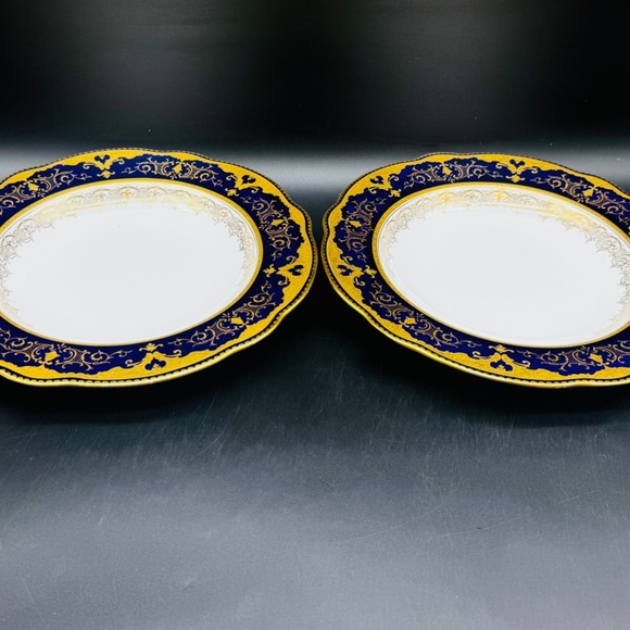 Coalport 5351 Cobalt Blue Gold Lace Rimmed Soup Bowls(Pair) Bone China England - Picture 2 of 7